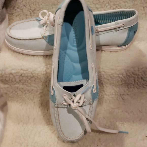 Sperry topsiders canvas pale blue foam sole shoe - Picture 1 of 6